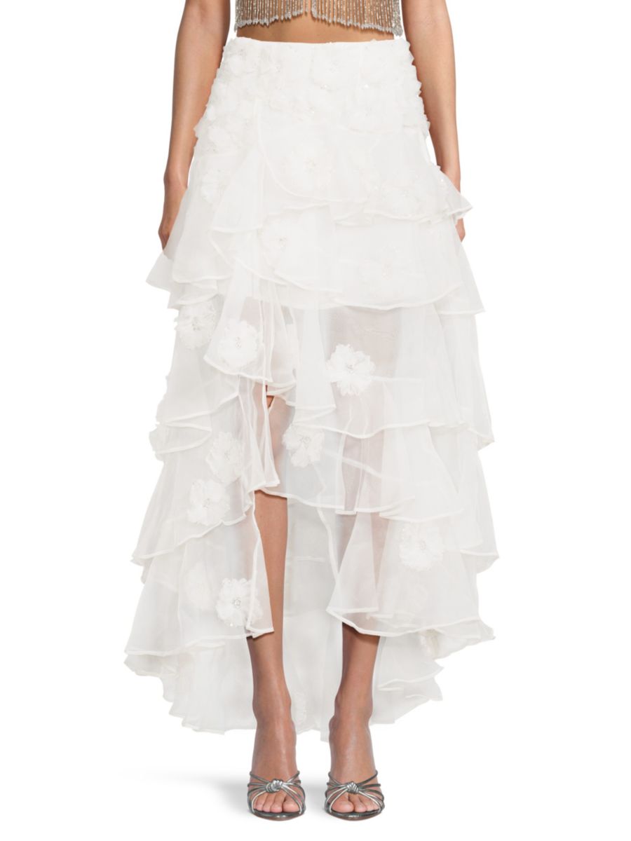 

Юбка макси из тюля Grover Floral High Low LoveShackFancy, цвет True White