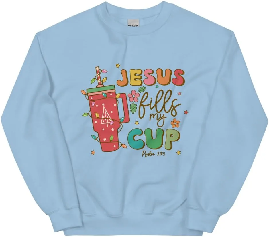 Свитшот Christian Christmas Unisex, Jesus Fills My Cup, Худи Christian, Подарок для христианина Generic, светло-голубой