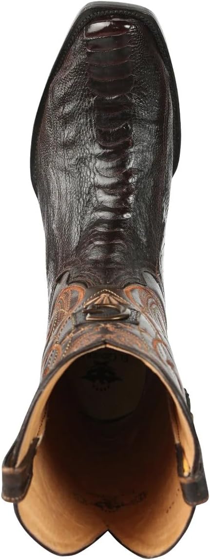 Мужские ковбойские сапоги Men’s El General Exotic с ногой страуса, из натуральной кожи страуса, западного типа, коричневые, размер 37, квадратный носок Levi, кожаная подошва Generic — фото 4