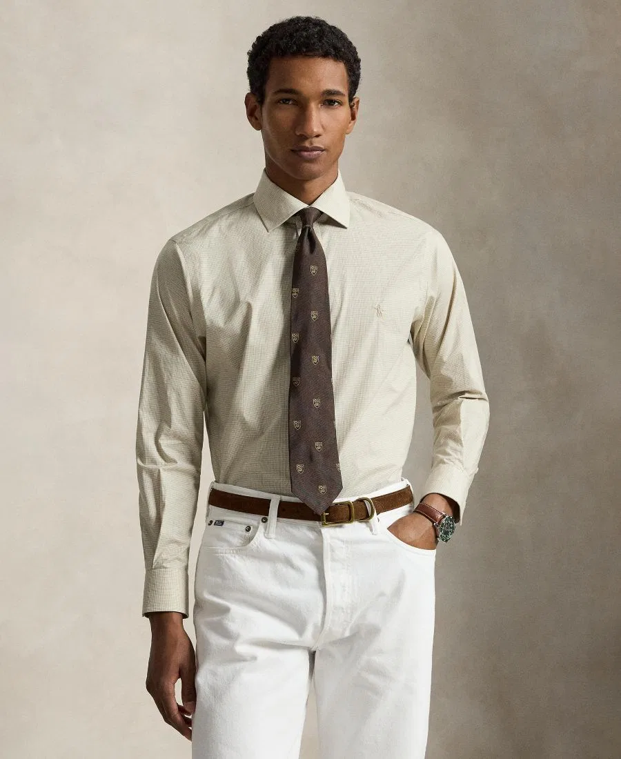 Рубашка Regent Classic Fit в клетку из поплина Polo Ralph Lauren, Coastal Beige/White