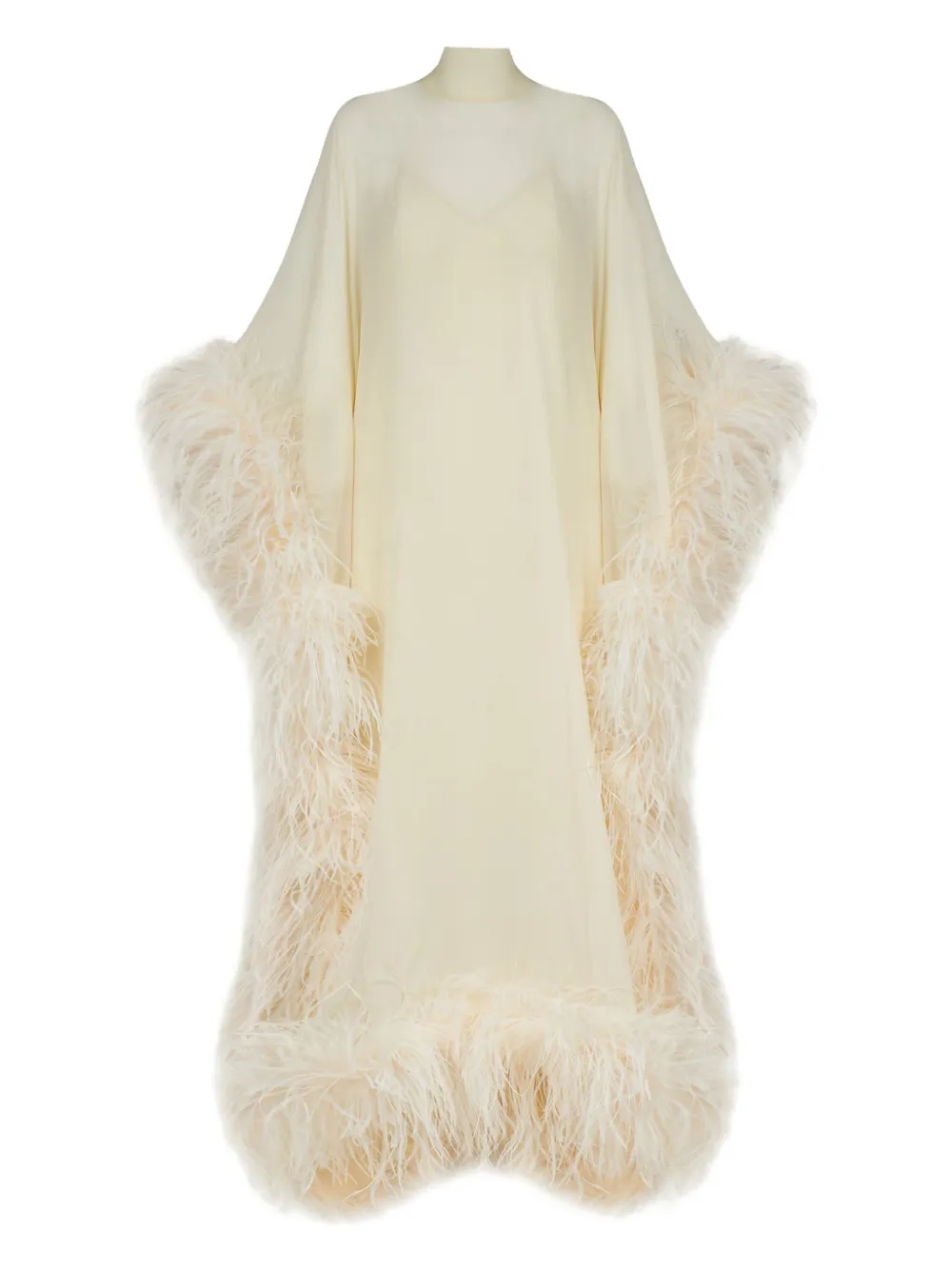 

Шелковое платье макси с перьями Taller Marmo, белый