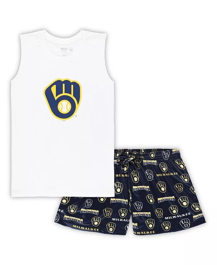 

Женский белый/темно-синий Milwaukee Brewers плюс размер майка шорты спальный комплект Concepts Sport