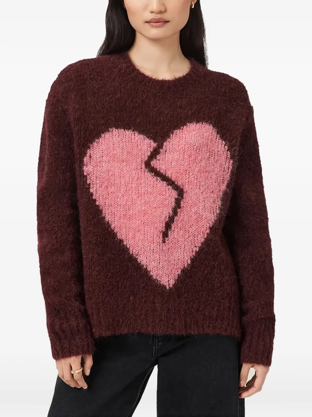 Свитер с интарсией в виде сердца Luvheart Allsaints, красный — фото 2
