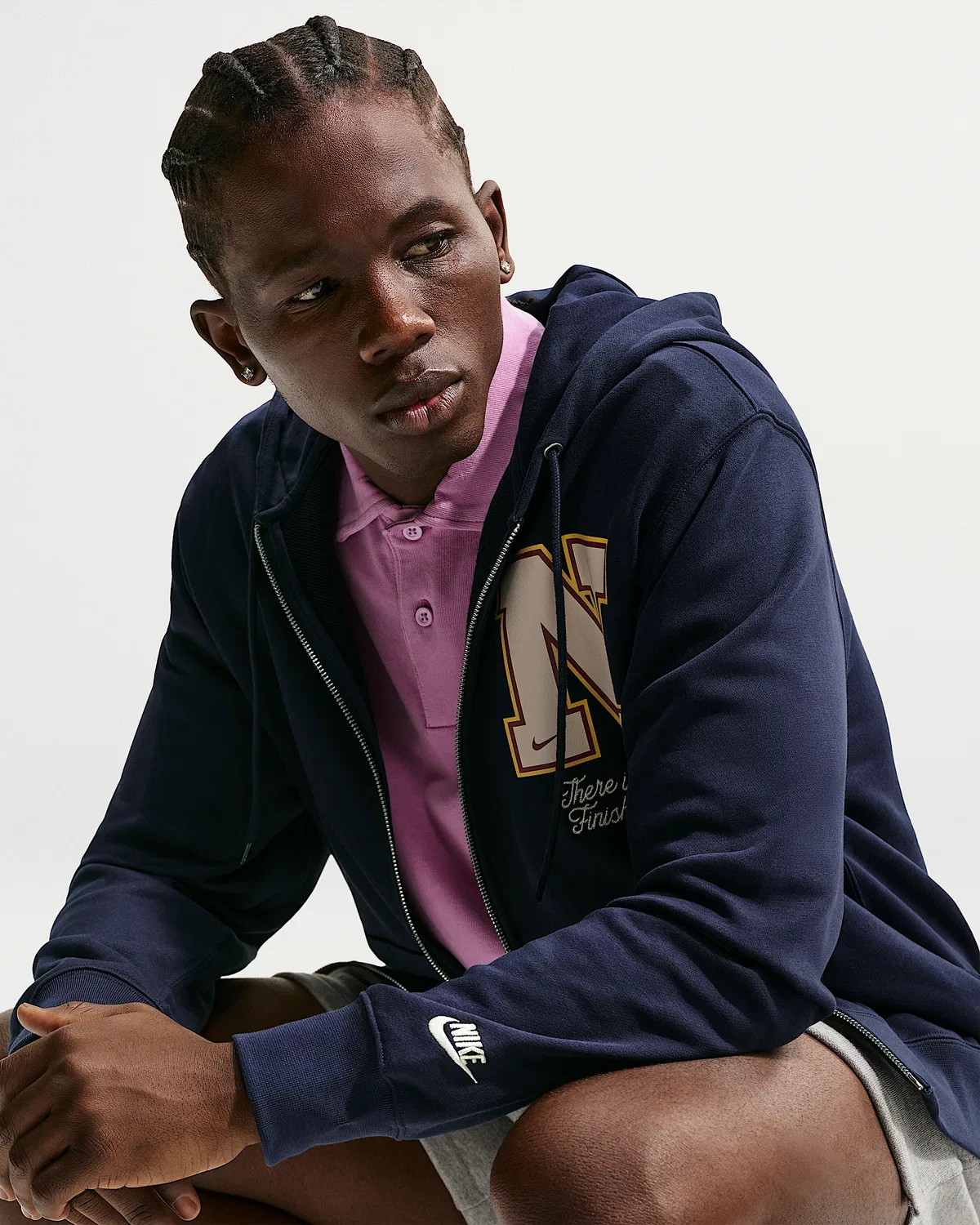 Мужская флисовая кофта на молнии Nike Sportswear Club, Obsidian/Light Khaki — фото 3