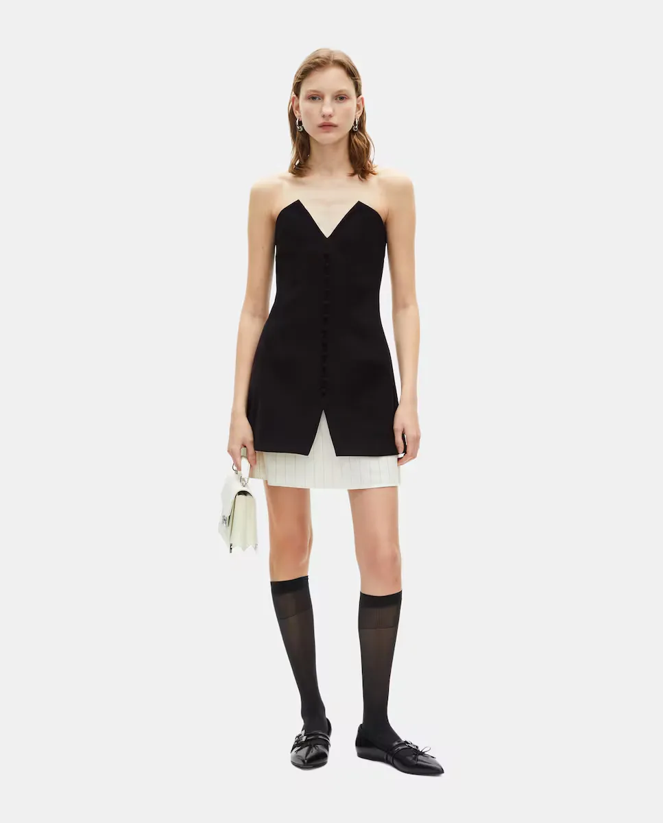 

Короткое платье с корсетом и V-образным вырезом, биматериал The Kooples, черный