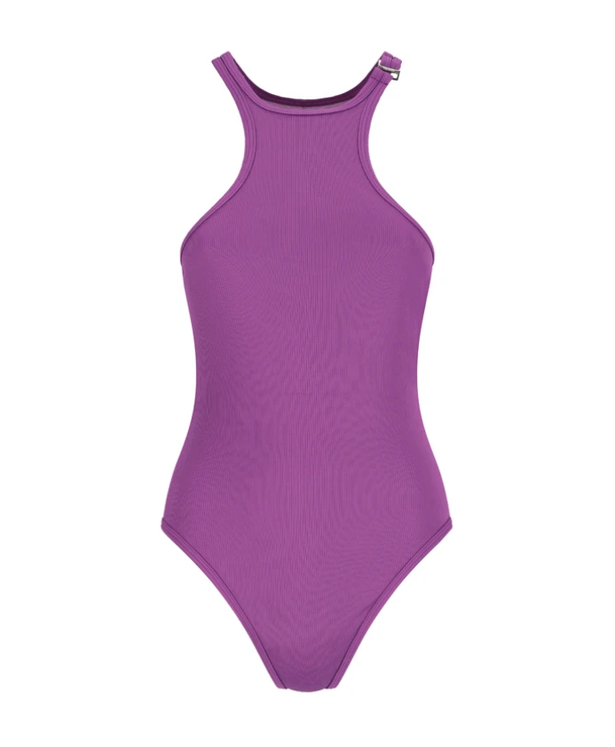 

Слитный купальник с зебровым принтом и завязками на шее The Attico, фиолетовый