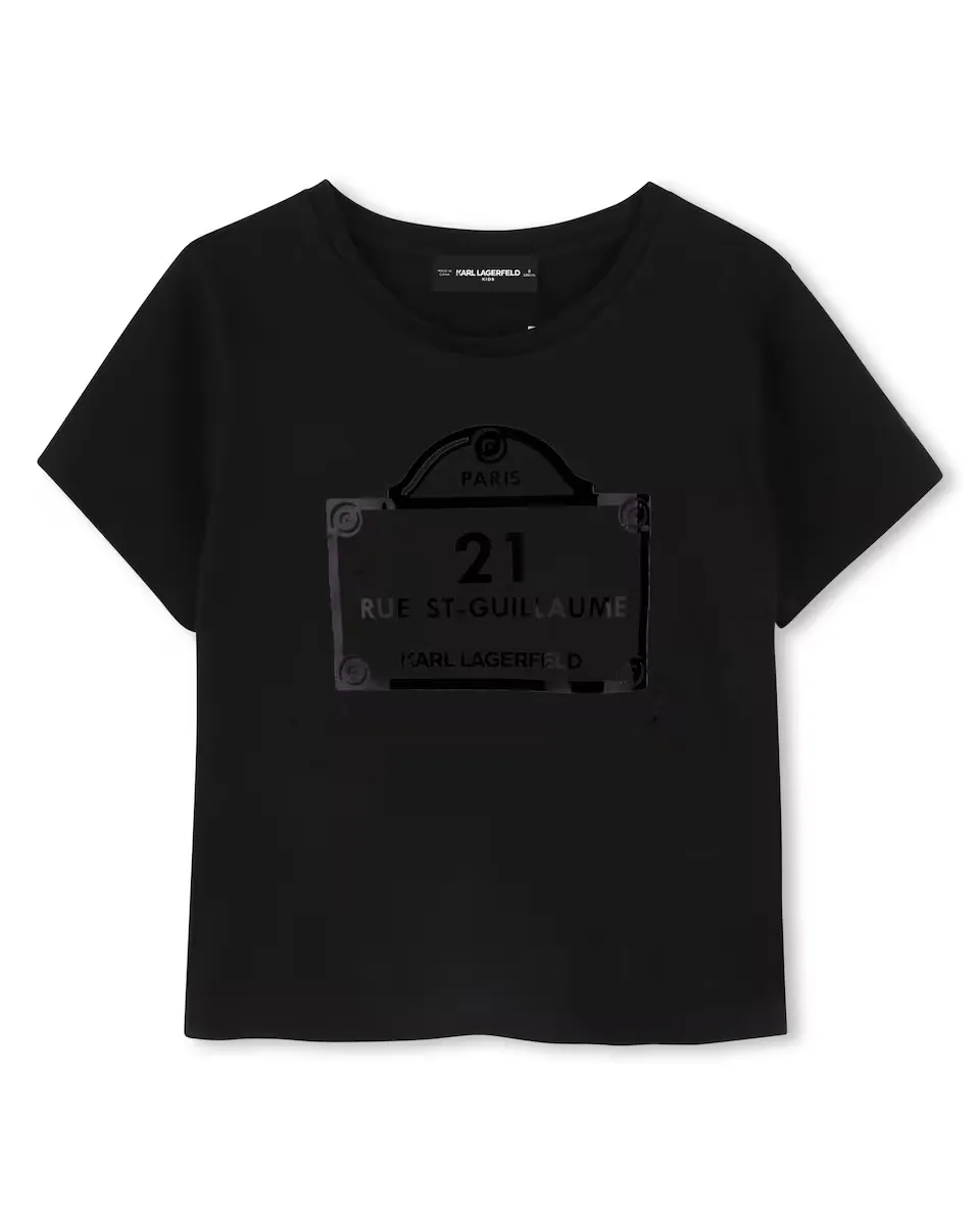 

Футболка для девочки из хлопка с рисунком спереди Karl Lagerfeld Kids, черный