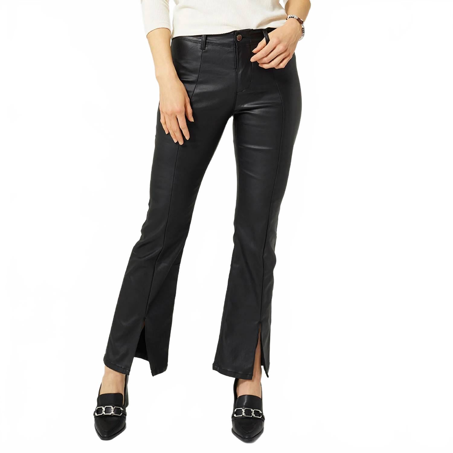 

COCO + CARMEN О боже! Брюки Zoey Zip Bootcut из искусственной кожи с разрезом спереди, черные