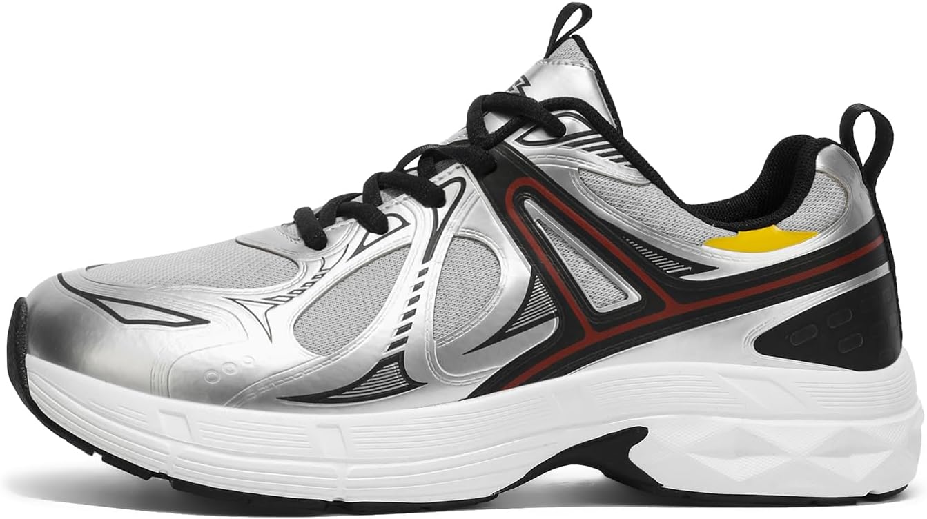 

Мужские кроссовки с толстой подошвой на шнуровке, спортивные, повседневные, противоскользящие, для тенниса, ходьбы и беговых тренировок Lhyxu, серебро