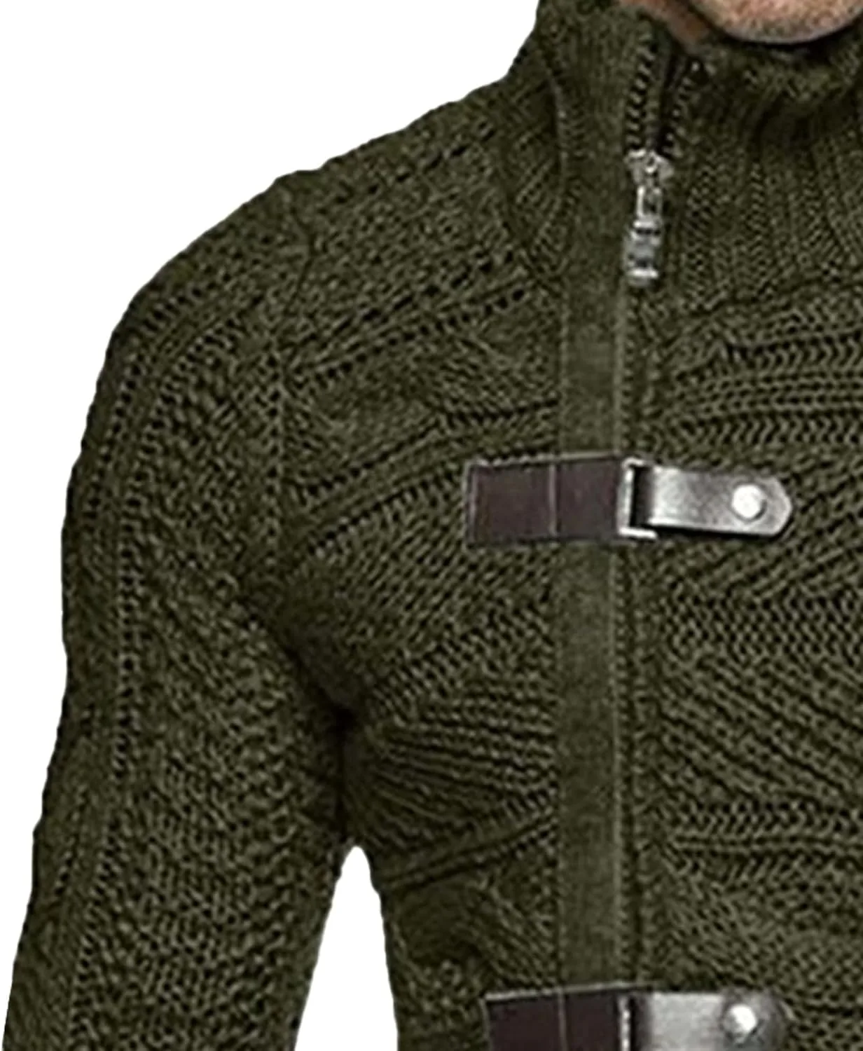 Мужской водолазка на молнии стильный свитер с косой вязкой slim fit — фото 3