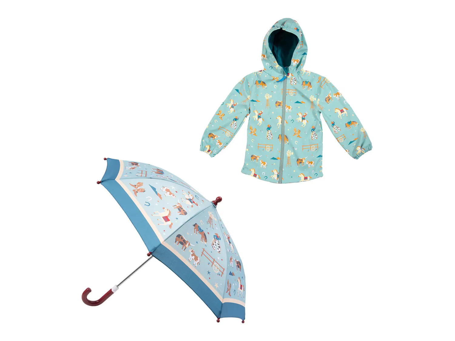 

Дождевик Western Kids' Raincoat & Umbrella Set Stephen Joseph, светло-синий/мультиколор