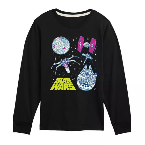 

Футболка с длинным рукавом и принтом в виде сетки для мальчиков 8-20 лет Star Wars, черный