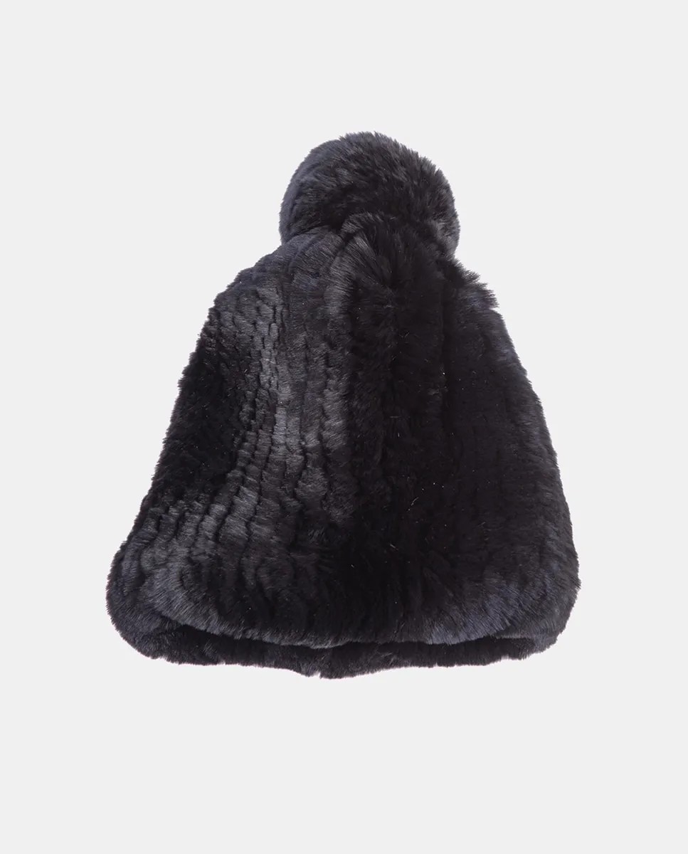 

Эластичная шапка из натурального меха черного цвета с помпоном IN.ES