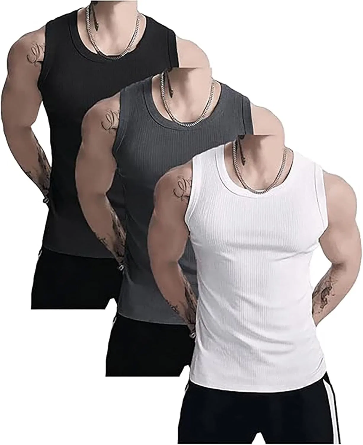 Топ без рукавов с ребристой вязкой, Fitness Muscle Gym, 3 шт, 5 размер