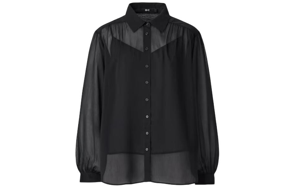 

Прозрачная объемная блузка с длинными рукавами UNIQLO, черный
