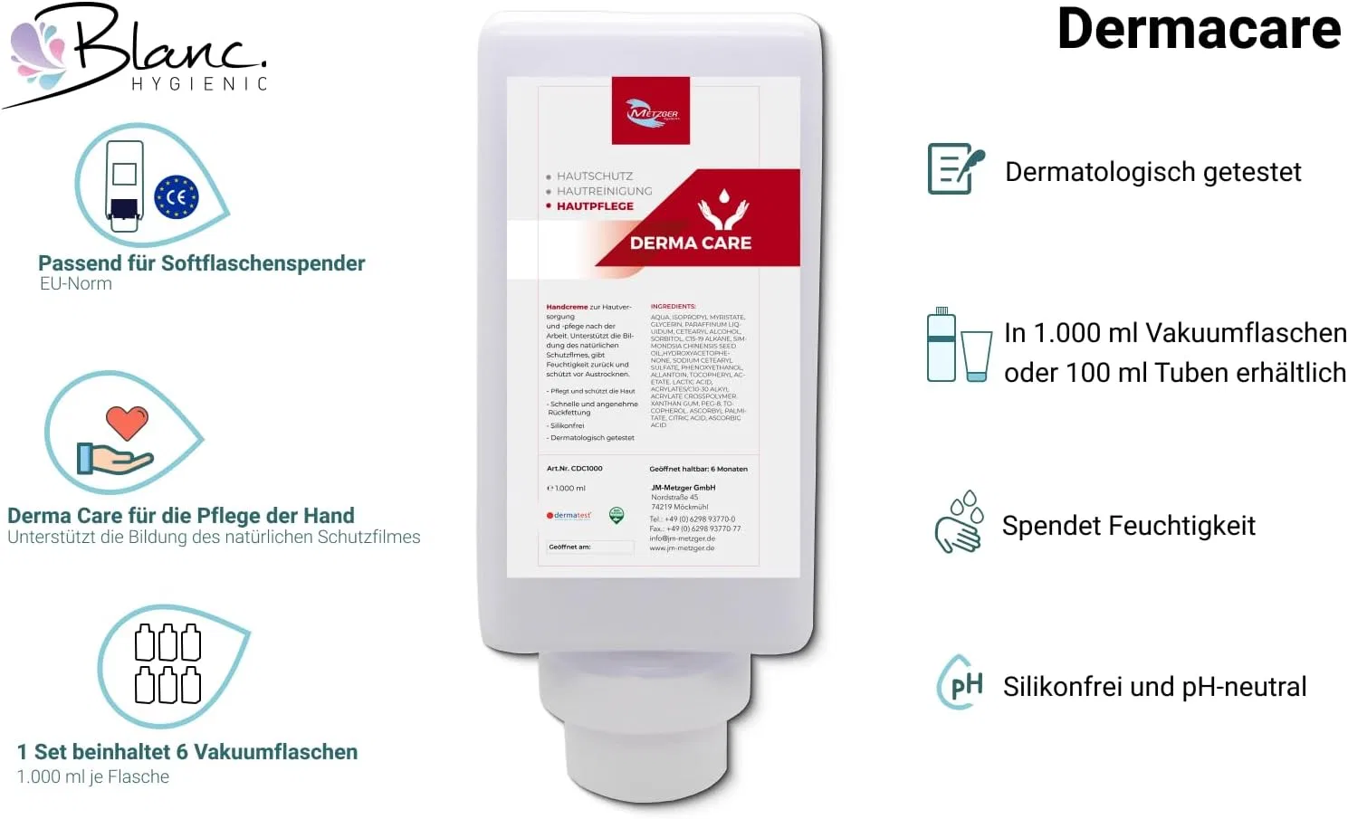 Увлажняющий крем для рук Derma Care 6 x 1 литр Blanc Hygienic — фото 3