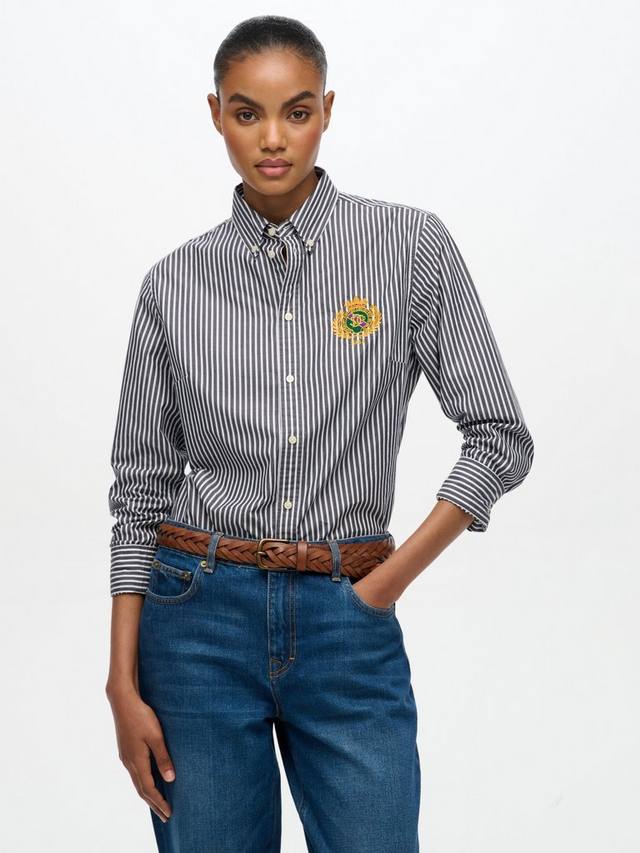 

Слим кремовая поплиновая рубашка с длинными рукавами Superdry, Navy/White Stripe