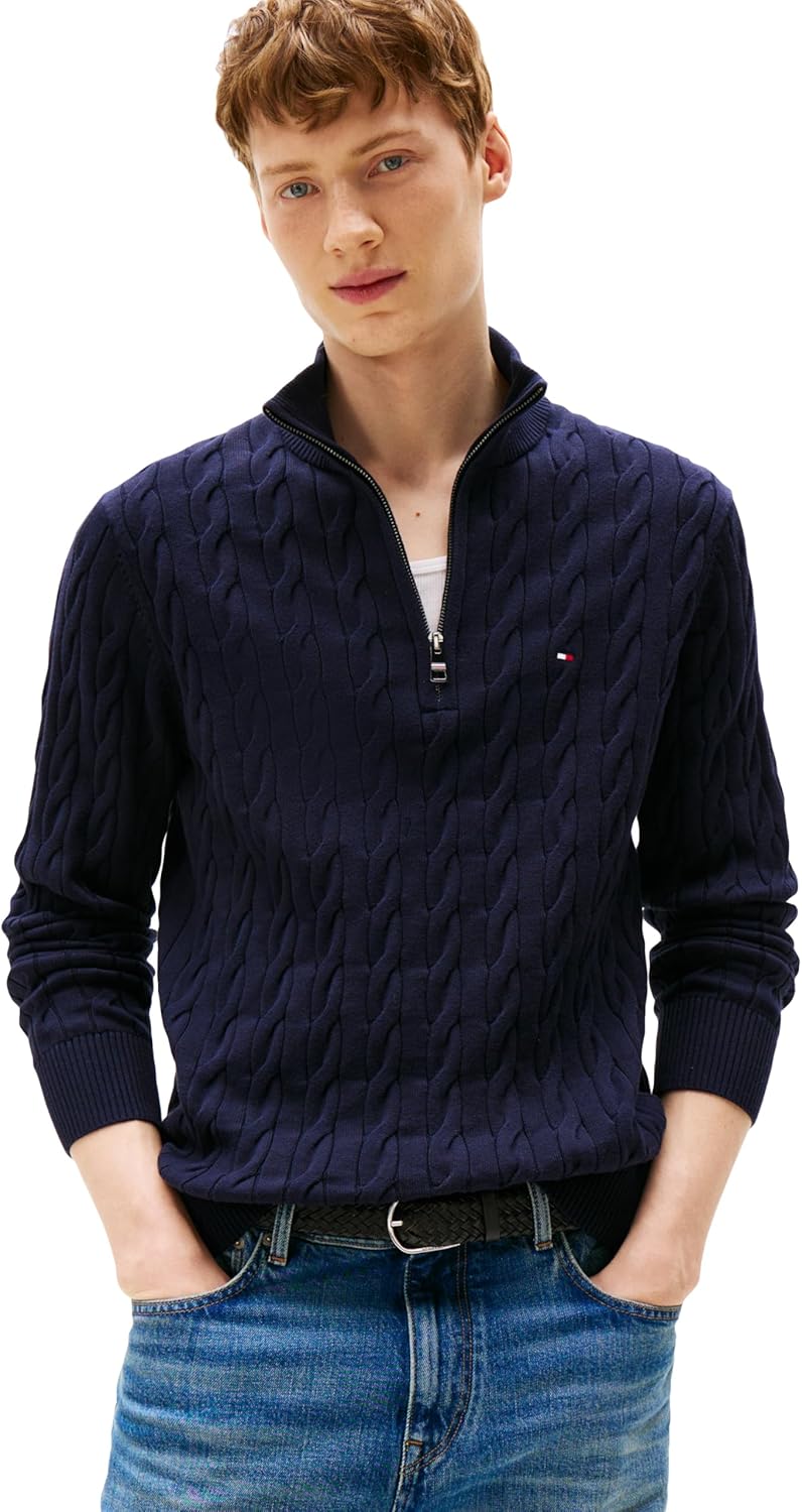 

Мужской легкий свитер Tommy Hilfiger Cable с застежкой-молнией на четверть оборота, Desert Sky