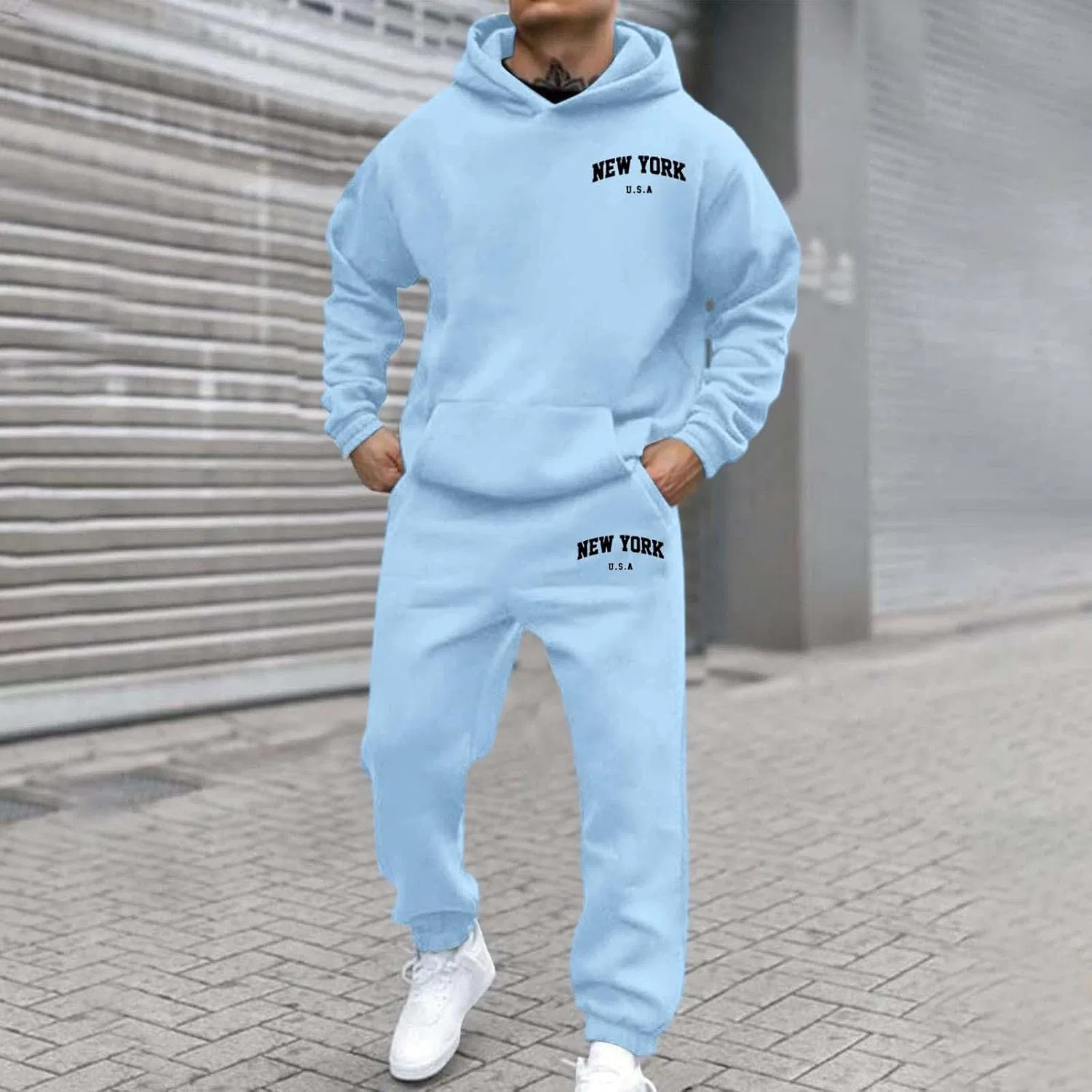 Спортивный костюм флисовый, худи и джоггеры, Generic, Sky Blue — фото 3