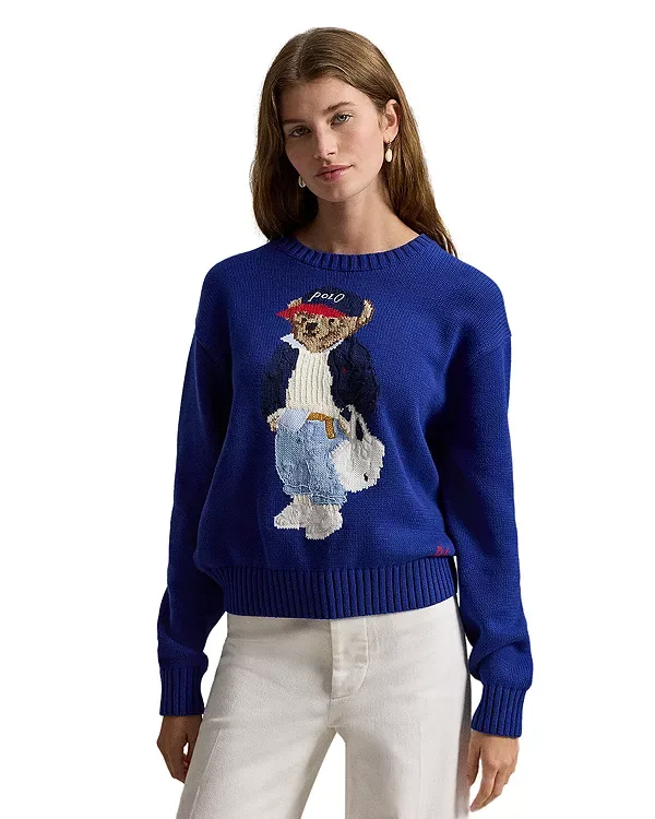 Свитер с круглым вырезом из смесовой хлопковой ткани Ralph Lauren, Blue