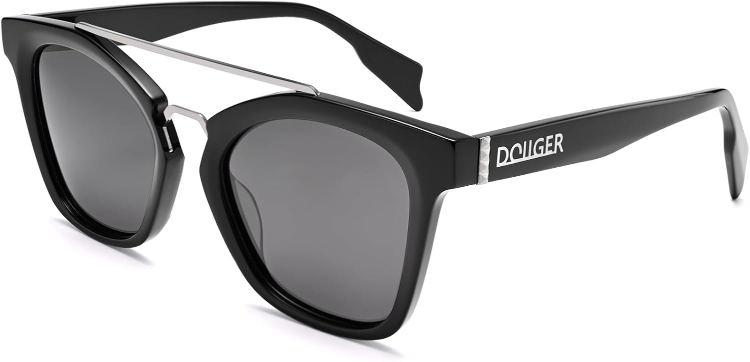 

Солнцезащитные очки Dollger Retro Acetate Oversized Cat Eye для женщин и мужчин, классическая оправа с двойной перемычкой, металлические очки-авиаторы, 2025 год, Bright Black Frame Gray Lens
