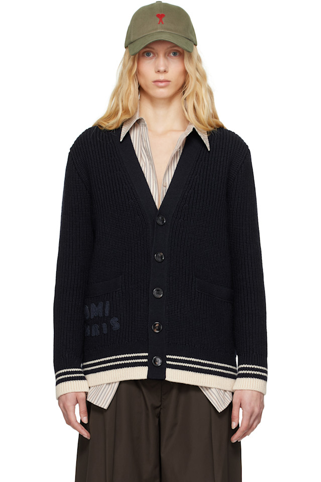 

Шерстяной кардиган с рубчиком Ami Paris, синий