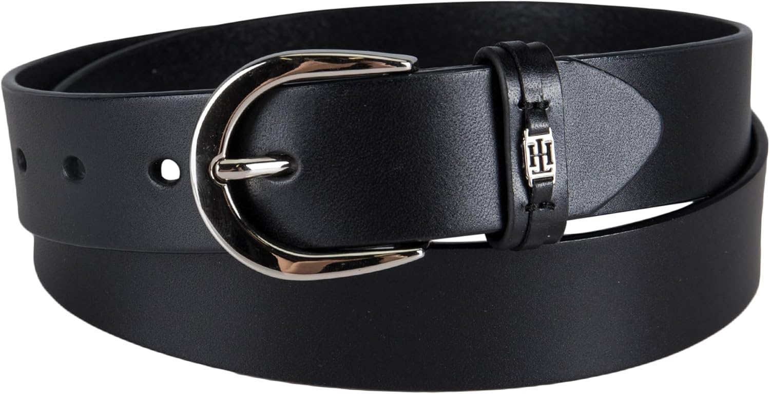 

Женский кожаный ремень Tommy Hilfiger с логотипом TH Ornament для джинсов, брюк и платьев, Black