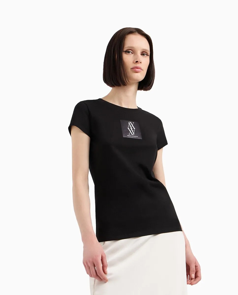 

Облегающая женская футболка с короткими рукавами Armani Exchange, черный