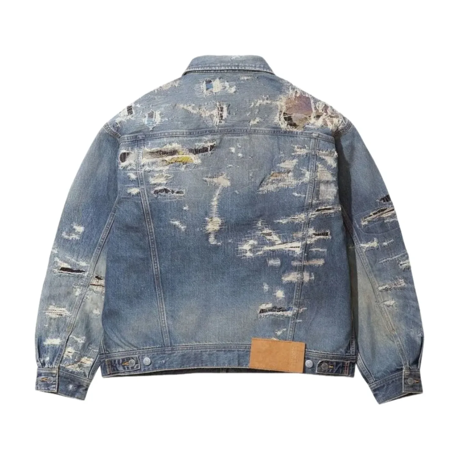 Куртка-тракер Supreme x MM6 Maison Margiela из рваного денима с кромкой 'Washed Indigo', синий — фото 3