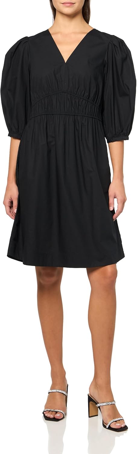 

BOSS Женское платье из поплина с хлопком и рукавами-фонариками, Black Carbon