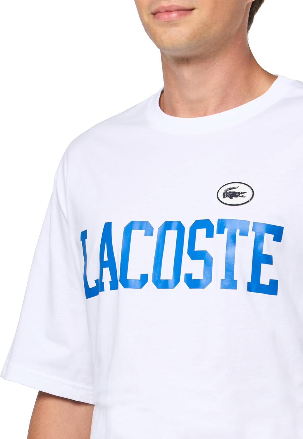 Мужская футболка Lacoste с круглым вырезом, коротким рукавом, классическим кроем и фирменной символикой, White — фото 3
