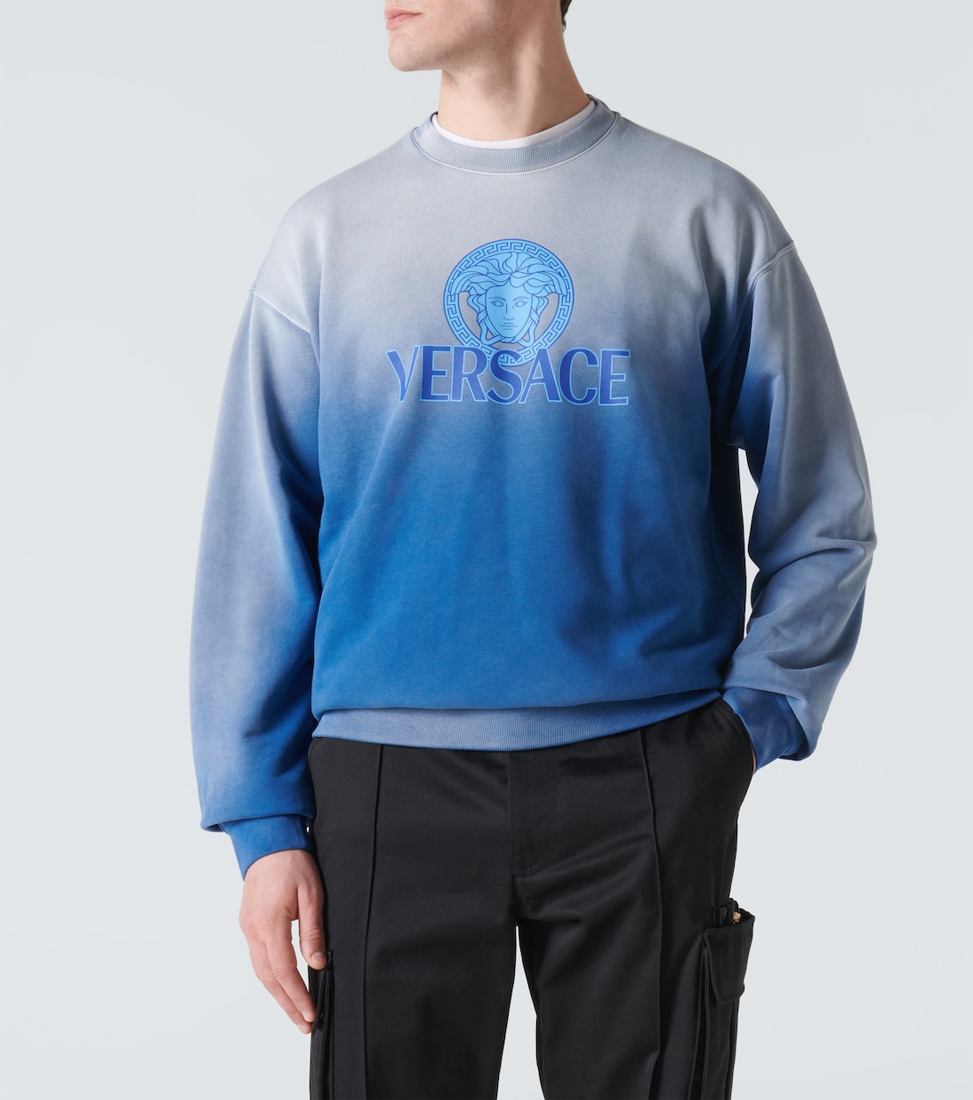 Толстовка из хлопкового джерси с принтом тай-дай Медуза Versace, Royal Blue — фото 3
