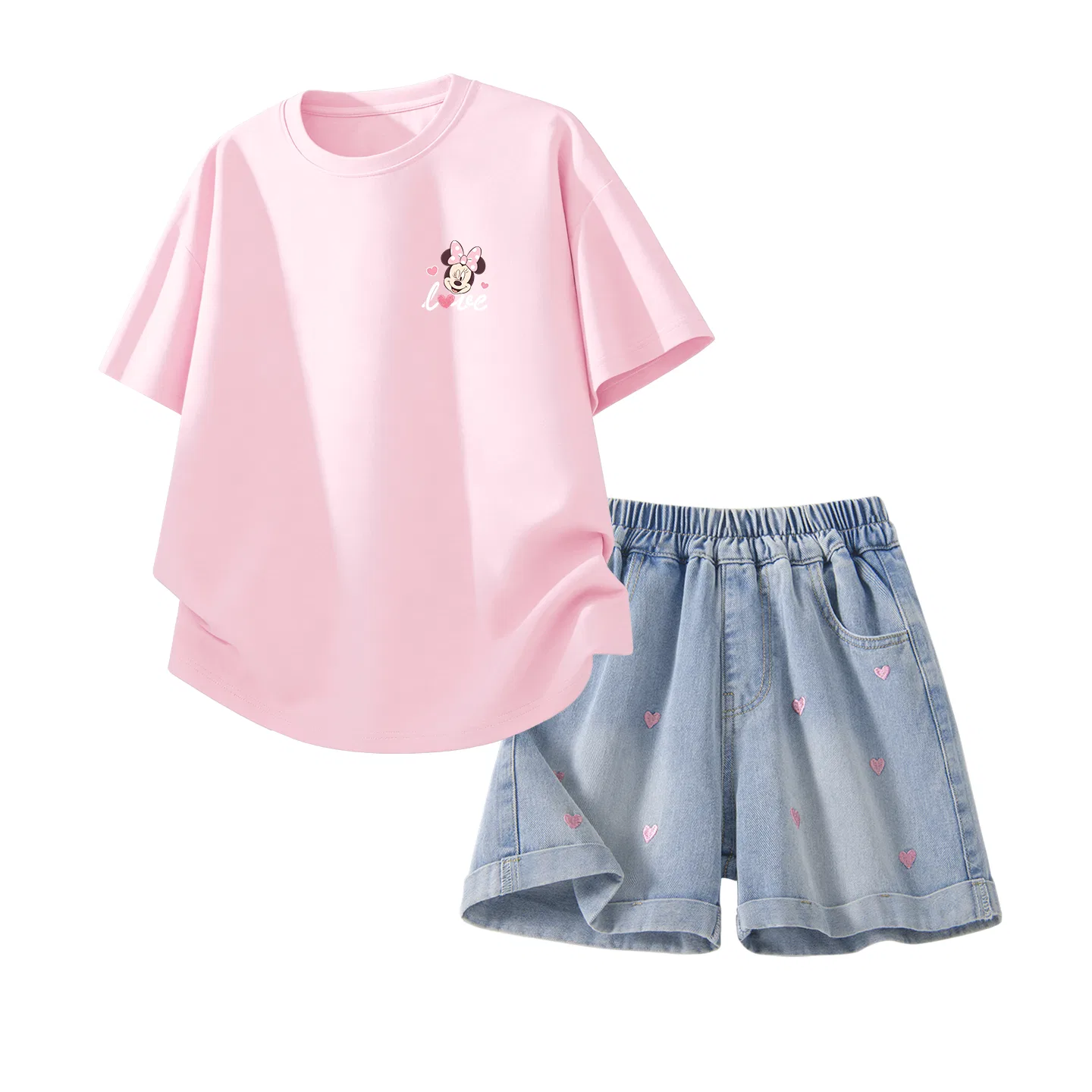 Спортивный костюм Disney Casual Sportswear 2 Piece Set Kids' Dazzle Heart Pearl Powder+Solid Color Denim Blue