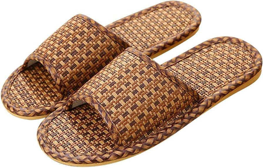 

Мужские домашние тапочки YXCKG с открытым носком, плоские льняные тапочки для дома и улицы, плетеные сандалии на мягкой летней подошве, дышащие, прохладные, бесшумные тапочки для спальни (Цвет: D, Размер: EUR36-37), EUR36-37 B