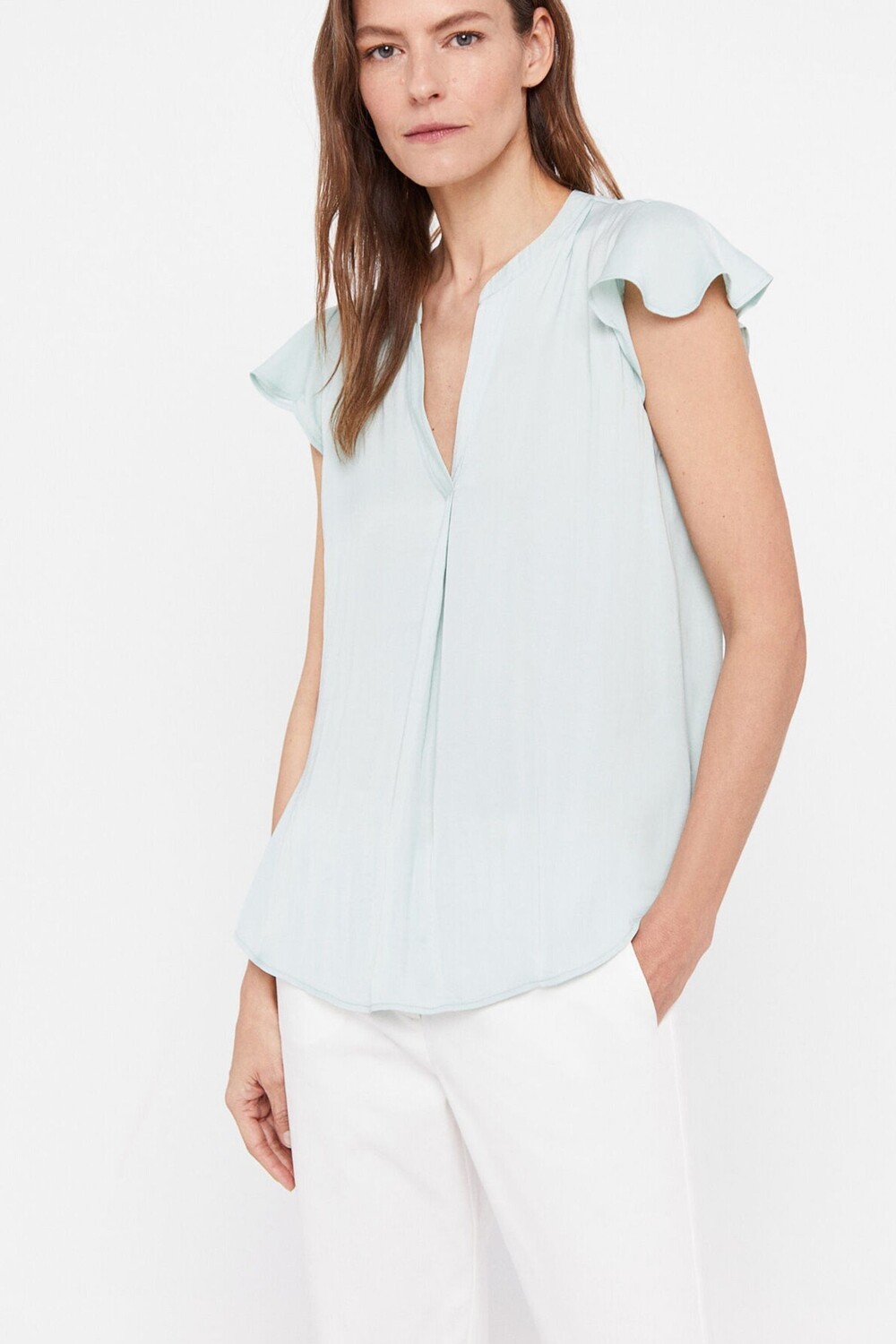 

Блестящая блузка с воланами на рукавах Cortefiel, зеленый