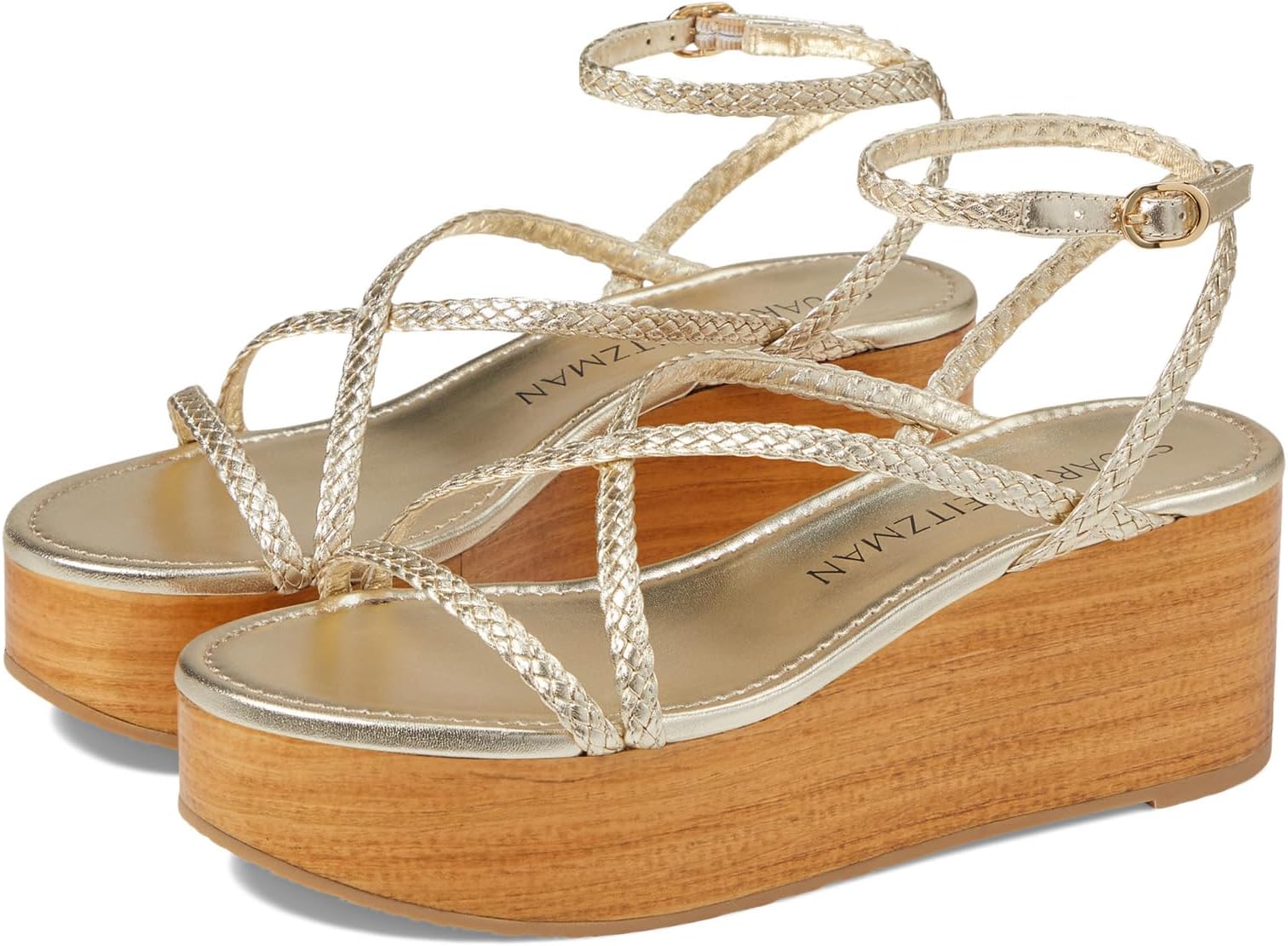 

Сандалии Stuart Weitzman Wovette Wedge, цвет Light Gold/Sand