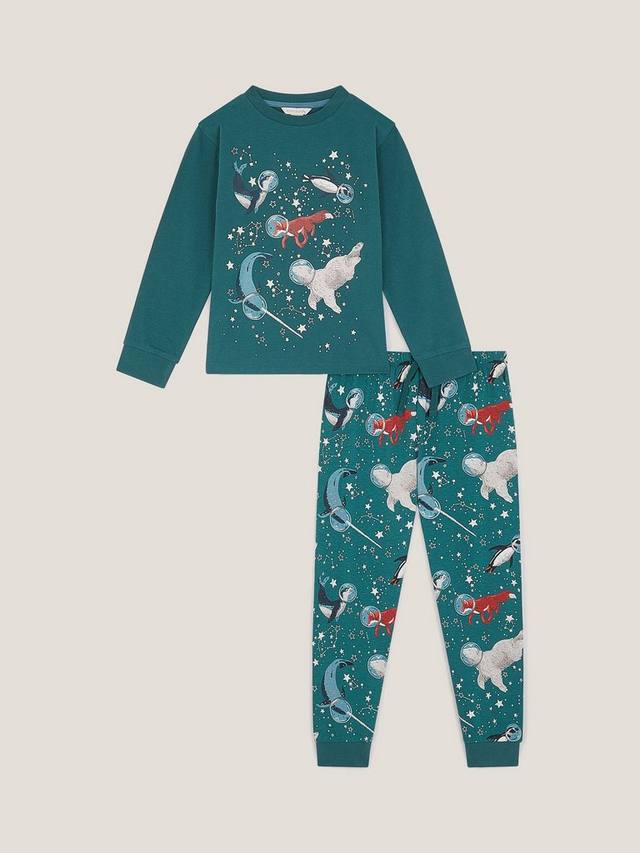

Детский хлопковый пижамный набор с эффектом свечения в темноте космос Monsoon, Green