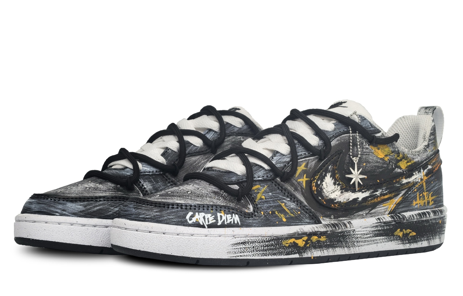 Nike Детские низкие скейтбордистские кроссовки Court Borough Starlight Sparkle, противоскользящие и износостойкие, черные, унисекс — фото 4