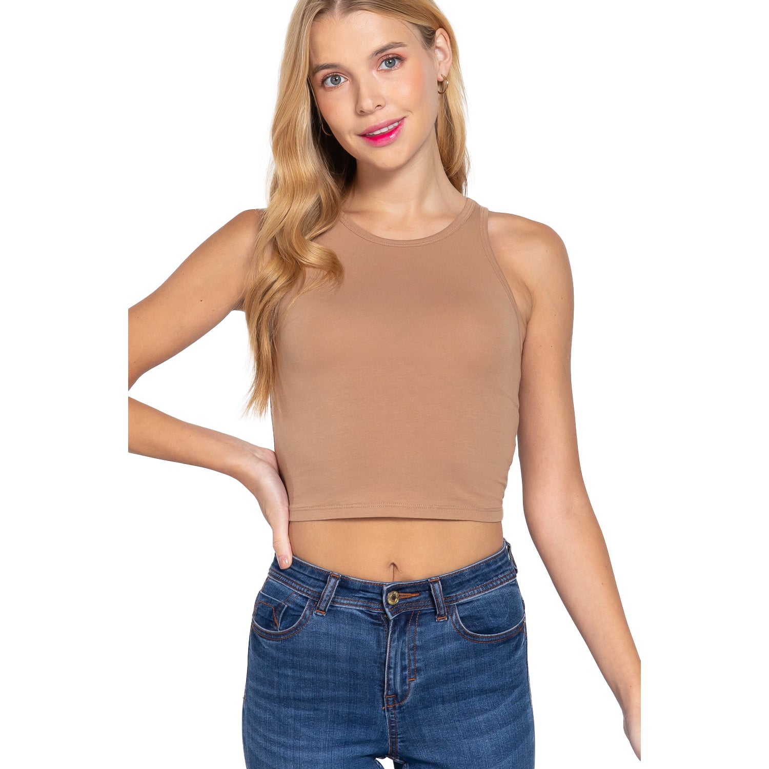 

Укороченный топ с халтер-воротником FASHNZFAB, цвет natural tan