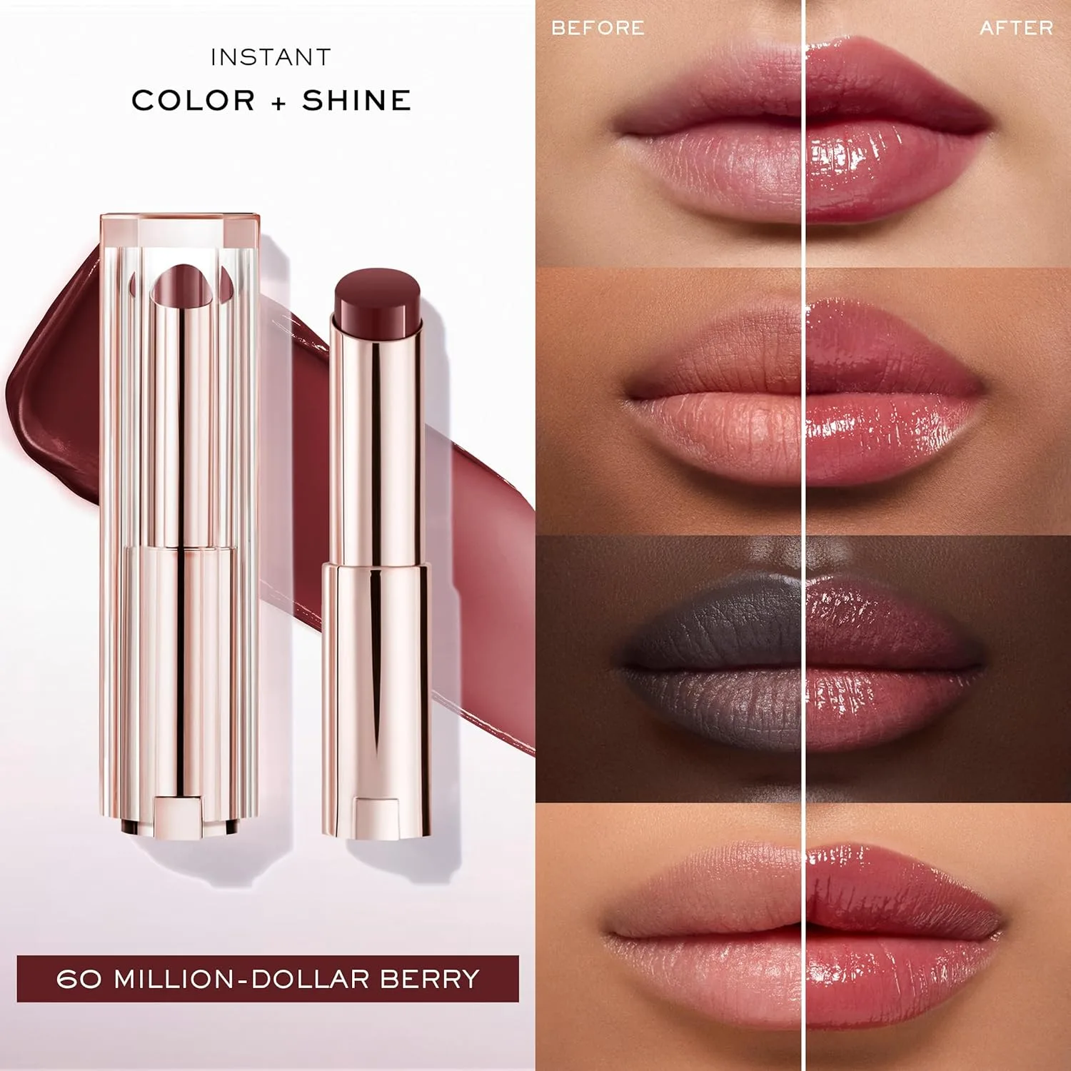 Увлажняющий бальзам для губ Lancôme Lip Idôle Squalane-12 Butterglow - мгновенный блеск, 24-часовое увлажнение и регулируемая интенсивность цвета для гладких и увлажненных губ., 60 MILLION-DOLLAR BERRY (Neutral Merlot Burgundy) — фото 3