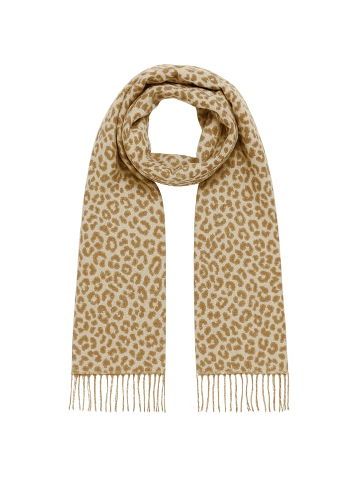 

Шарф с леопардовым принтом и бахромой, мягкий, верблюжьего цвета. Faera