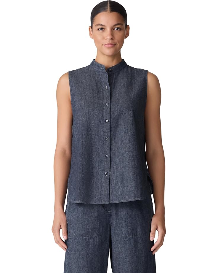 

Рубашка Eileen Fisher Mandarin Collar Shirt, цвет Washed Indigo