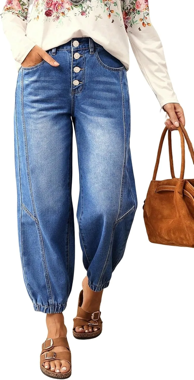 

Джинсы для женщин Blue Buttons Front, свободные, зауженные Loricete