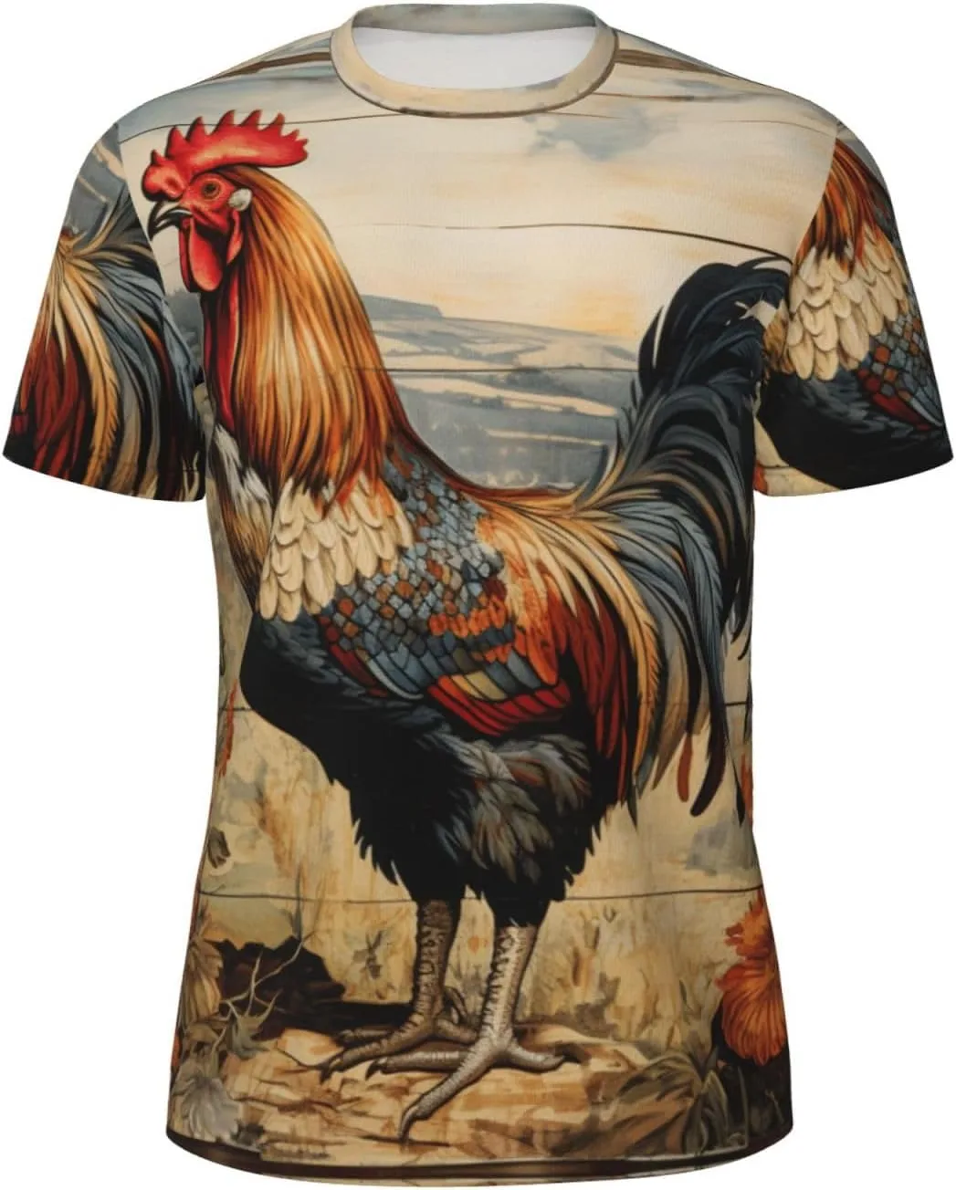 

Футболка Rooster On Wood с принтом фермы CADREWY