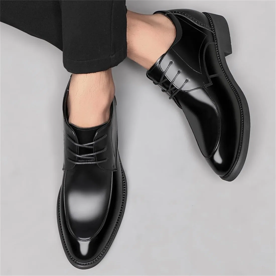 Лоферы кожаные на каблуке, Men's Invisible Height Increasing Loafers, Black UKUBOXBAG — фото 2