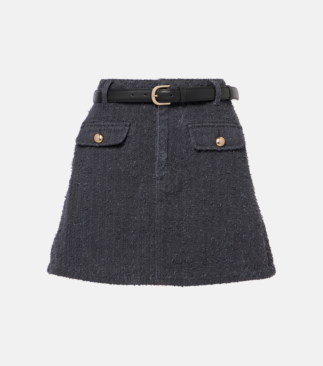 

Мини-юбка из фактурного денима Self-Portrait, серый