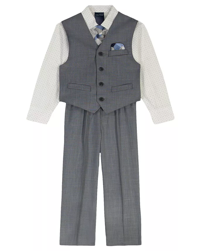 

Мальчики 2T-7 4-предметный комплект Deco Sharkskin: жилет, рубашка, галстук и брюки Nautica, мультиколор