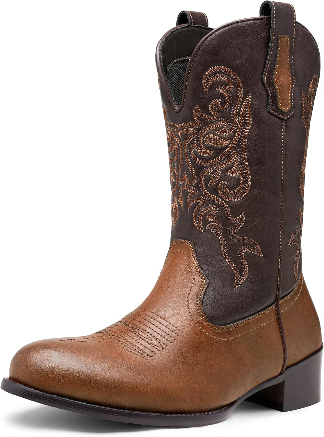 

Ковбойские сапоги Jousen для мужчин с округлым носком, западного стиля, с противоскользящей подошвой, на молнии, ретро короткие ботинки, коричневый