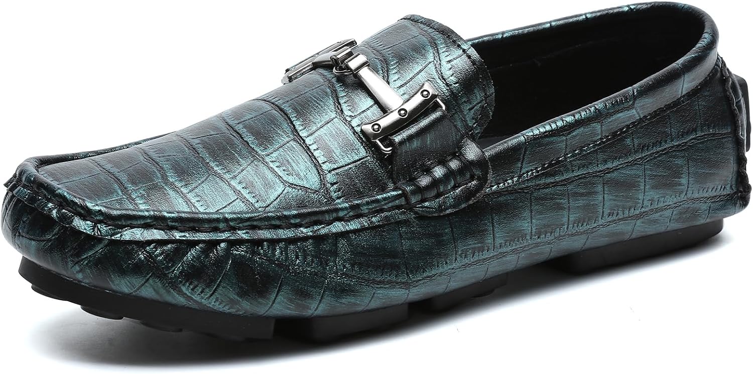 

Мужские лоферы Dacnakby, повседневные лоферы-пенни, металлическая кожа с тиснением под крокодила, мокасины без шнурков с металлической пряжкой, мягкие и прогулочные туфли, зеленый