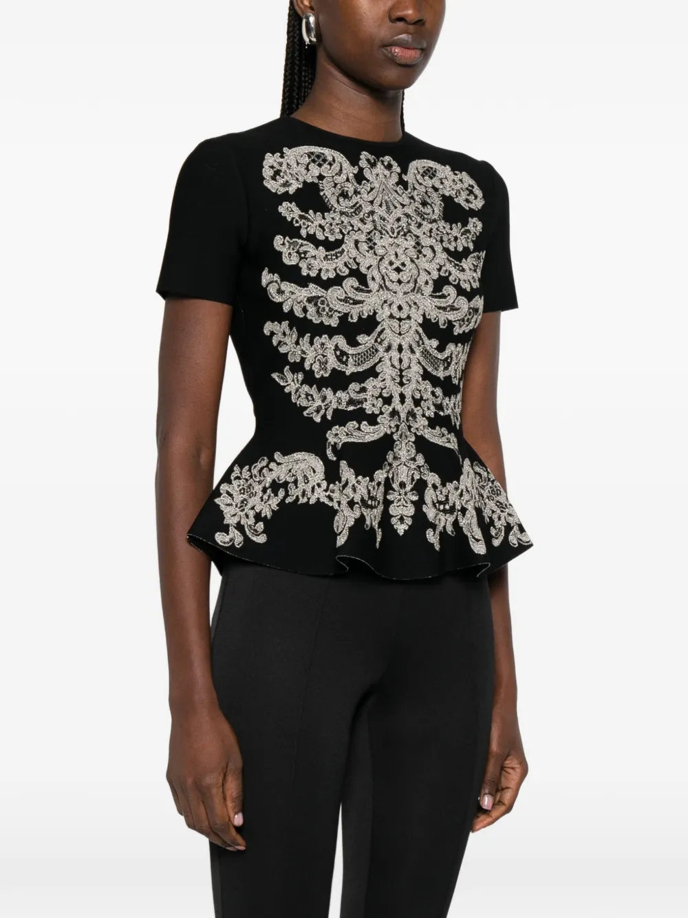 Футболка с баской и жаккардовым узором Alexander Mcqueen, черный — фото 3